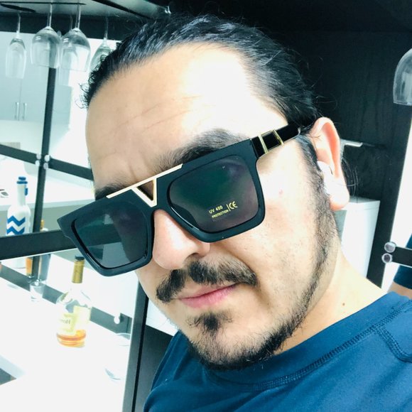 Men's SUNGLASSES DESIGNER SQUARE RETRO GOLD FRAME - Picture 3 of 4